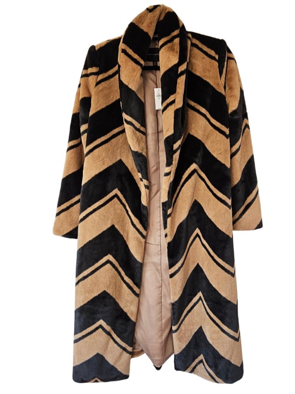😍NWT😍 Banana Republic Faux Fur Coat, Black/Brown, Size XS - Picture 5 of 9
